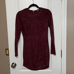 Suede curved hem mini dress -small